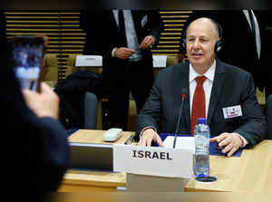 Israeli Minister of Regional Cooperation Hanegbi attends a session of the International Donor Group for Palestine in Brussels