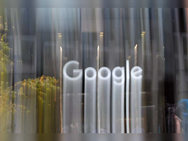 FILE PHOTO: The Google name is displayed outside the company's office in London
