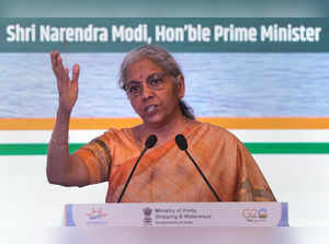 Mumbai: Union Finance Minister Nirmala Sitharaman speaks during the Global Marit...