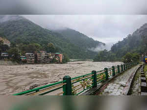 North Sikkim: Flooded Teesta river in north Sikkim. A sudden cloud burst over Lh...