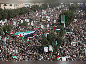 People protest in support of Palestinians in Gaza as the conflict between Israel and Hamas continues, in Sanaa