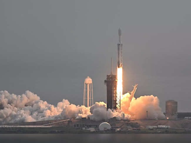 A SpaceX Falcon Heavy rocket with the Psyche spacecraft launches from NASA's Kennedy Space Center in Cape Canaveral, Florida, on October 13, 2023.