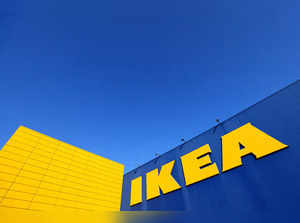 The IKEA logo is seen outside an IKEA furniture store in Brussels