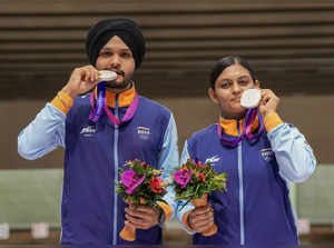 Hangzhou: Silver medalist Indian shooters Sarabjot Singh and Divya Thadigol Subb...