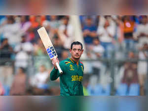 Mumbai: South Africa's Quinton de Kock leaves after being dismissed during the I...