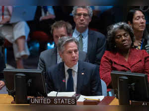 S. Secretary of State Antony Blinken speaks during a meeting of the United Nations Security Council at U.N. headquarters on October 24, 2023 in New York City.
