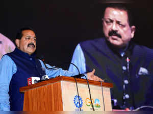 Jammu: Union Minister of State Jitendra Singh speaks at the inauguration of a tw...