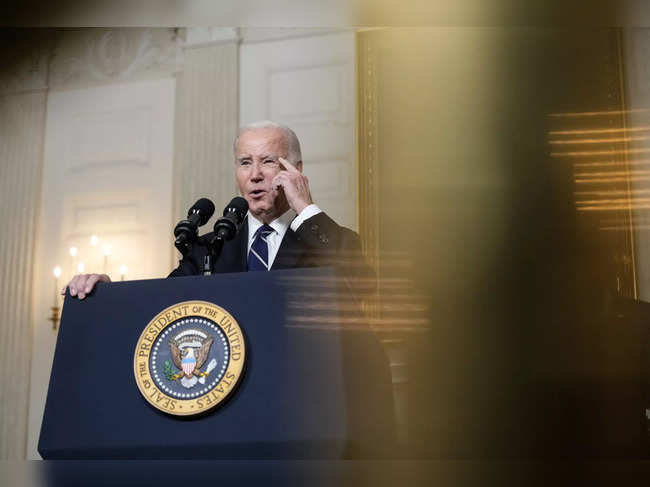 S. President Joe Biden delivers remarks on the Hamas terrorist attacks in Israel in the State Dining Room of the White House October 10, 2023 in Washington, DC. On October 7, the Palestinian militant group Hamas launched the largest surprise attack from Gaza in a generation, sending thousands of missiles and an unknown number of fighters by land, who shot and kidnapped Israelis in communities near the Gaza border.