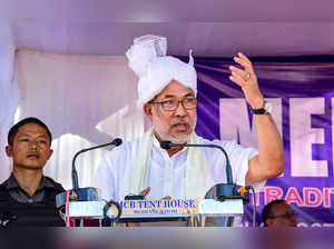 Imphal: Manipur Chief Minister N Biren Singh addresses at the 'Mera Houchongba' ...