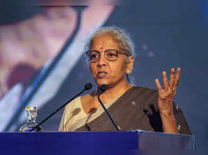 New Delhi: Union Finance Minister Nirmala Sitharaman addresses during the inaugu...