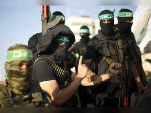 Palestinian Hamas militants take part in an anti-Israel military parade in Gaza