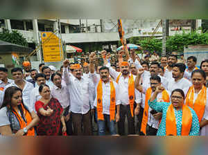 Thane: Maratha activists shout slogans during a protest demanding reservation, i...