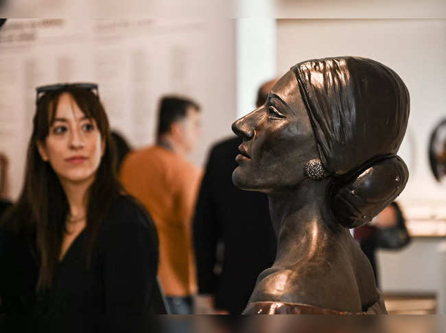 A visitor looks at a bust depicting the diva Maria Callas, during the official opening of the Maria Callas Museum in Central Athens, on October 25, 2023.
