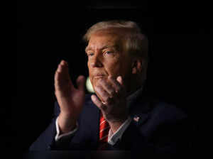 Republican presidential candidate former U.S. President Donald Trump speaks to guests during a campaign event at the Orpheum Theater on October 29, 2023 in Sioux City, Iowa.
