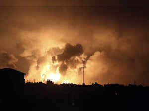 Explosions caused by Israeli airstrikes in the northern Gaza Strip. (AP/PTI)...