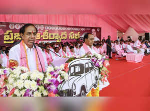 Nirmal: BRS President K. Chandrashekar Rao during the party's Praja Ashirvada Sa...