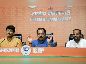 New Delhi: Delhi BJP State President Virendra Sachdeva, BJP MPs  and Ramesh Bidhuri address a press conference at BJP HQ in New Delhi, on Sunday June, 11 2023  (Photo: Qamar Sibtain/IANS)