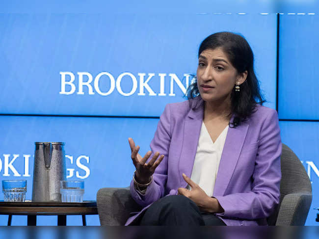 Federal Trade Commission Chair Lina Khan speaks during a discussion on antitrust reforms at the Brookings Institution October 4, 2023 in Washington, DC. Khan assumed the role of FTC chair in June 2021 after being appointed by U.S. President Joe Biden and confirmed by the Senate.