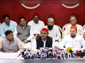 Lucknow, Oct 30 (ANI): Samajwadi Party national president Akhilesh Yadav address...