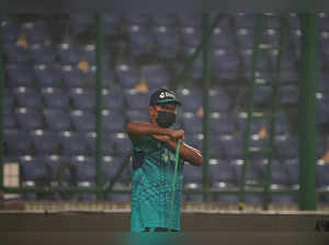 New Delhi: Bangladesh players during a practice session ahead of the ICC Men's C...