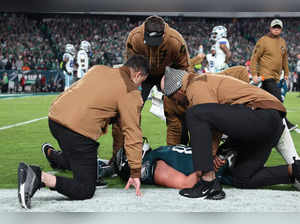 Dallas Goedert #88 of the Philadelphia Eagles on the field with an injury during the second half in the game against the Dallas Cowboys at Lincoln Financial Field on November 05, 2023 in Philadelphia, Pennsylvania.
