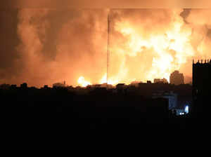 Smoke and flames rise during Israeli strike in Gaza City