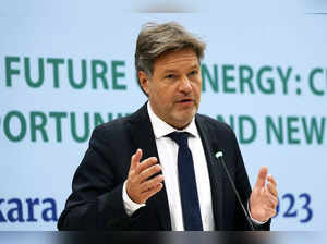 Germany's Minister of Economics and Climate Protection Robert Habeck delivers a speech during the Turkish-German Energy Forum in Ankara on October 27, 2023.