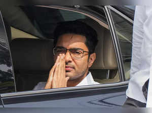 Kolkata: TMC MP Abhishek Banerjee leaves from his Kalighat residence to appear b...