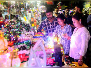 Kolkata, Nov 02 (ANI): People purchase decorative lights for the upcoming Diwali...