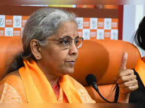 Bhopal: Union Finance Minister Nirmala Sitharaman addresses a press conference a...