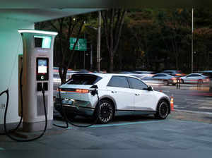 FILE PHOTO: A Hyundai Ioniq 5 electric vehicle is charged at Chaevi Stay Charging Station in Seoul