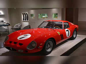 A 1962 Ferrari 250 GTO, the most valuable car ever offered at auction, is displayed during a preview at Sotheby’s in New York on November 2, 2023