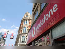 FILE PHOTO: Branding is displayed for Vodafone at one of its stores in London