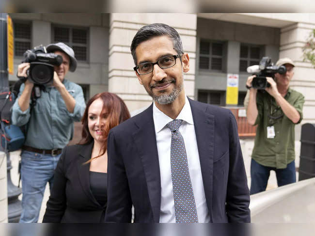 Google CEO Sundar Pichai leaves the federal courthouse in Washington. AP/PTI...