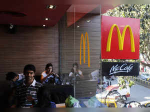 Visitors are seen at a McDonald's restaurant in Mumbai