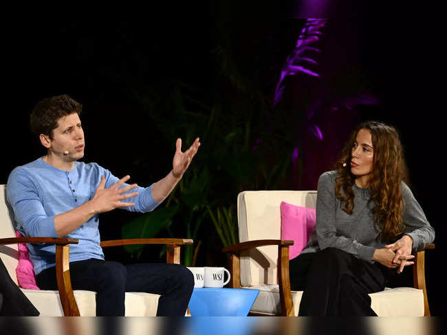 Sam Altman, Chief Executive Officer of OpenAI, and Mira Murati, Chief Technology Officer of OpenAI, speak during The Wall Street Journal's WSJ Tech Live Conference in Laguna Beach, California on October 17, 2023.