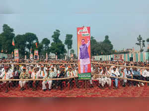 Kotputli-Behror, Nov 17 (ANI): View of the gathering during Uttarakhand Chief Mi...