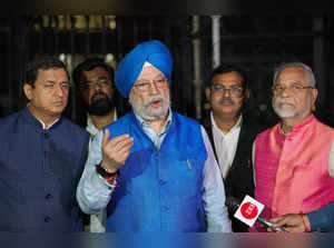 New Delhi: Union Minister and BJP leader Hardeep Singh Puri speaks to media afte...
