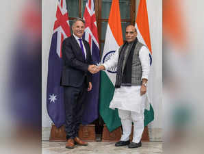 New Delhi: Defence Minister Rajnath Singh with his Australian counterpart Richar...