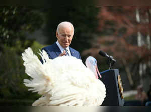 US President Joe Biden pardons the national Thanksgiving turkey, Liberty, during a pardoning ceremony at the White House in Washington, DC on November 20, 2023.