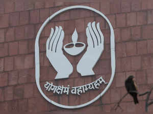 FILE PHOTO: Logo of Life Insurance Corporation of India (LIC) is pictured at one of its offices in New Delhi