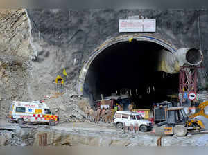 An ambulance arrives at tunnel where workers are trapped in Uttarkashi