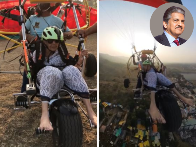 ​A heartwarming video shared by industrialist Anand Mahindra features a 97-year-old woman, identified as Usha Thuse, fearlessly engaging in paramotoring.