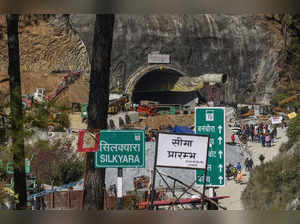 Uttarkashi: A view near the under-construction Silkyara tunnel as drilling throu...