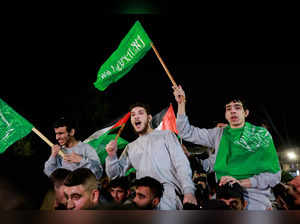 Released Palestinian prisoners leave the Israeli military prison near Ramallah