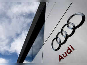 FILE PHOTO: A logo of Audi is seen outside an Audi car dealer in Brussels