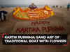 Kartik Purnima: Sudarsan Pattnaik creates a sand sculpture of traditional boat with 5,000 flowers