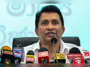 Sri Lanka's sports minister Roshan Ranasinghe speaks during a press conference in Colombo on November 11, 2023.