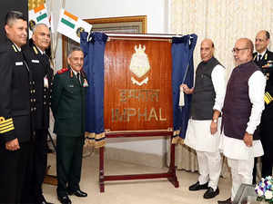 Defence Minister Rajnath Singh unveils crest of INS Imphal in New Delhi
