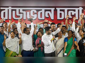 Kolkata: Trinamool Congress National General Secretary Abhishek Banerjee raises ...